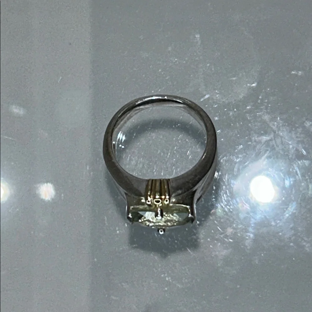 NWOT Genuine Green Amethyst Sterling Silver Gold Accent Designer Ring Bohemian